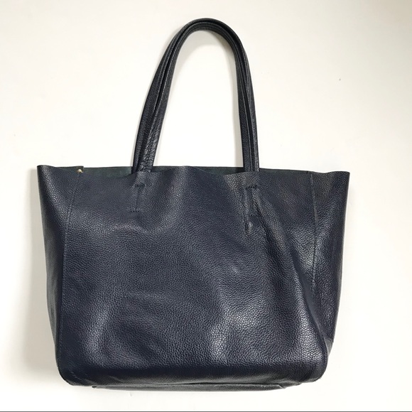 Danielle Stevens Vincenza Navy Leather Tote Bag - Picture 2 of 8